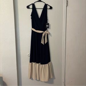 DKNY Dark Blue and Beige Maxi Dress